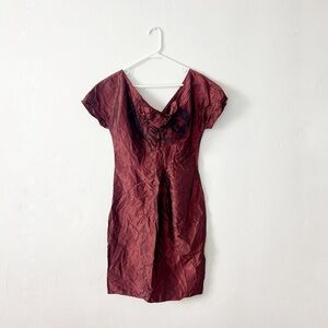 Vera Wang Lavender Label Silk Taffeta Dress Dark Rust Red Black Tulle Thin Mini